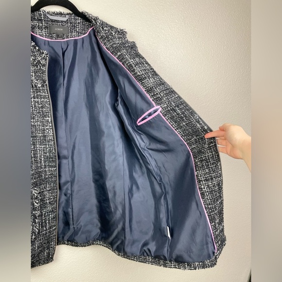 J.Crew Women's 12 Boucle Tweed Knit Swing Coat Full Zip Pockets Collarless Raven - Picture 12 of 16